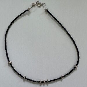 Elegant Black Beaded Necklace with Silver Accents - handmade